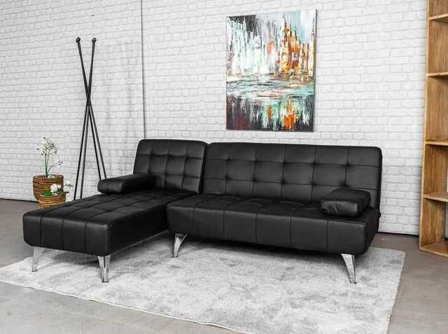 Sofá-cama preto com chaise longue  + entrega gratuita