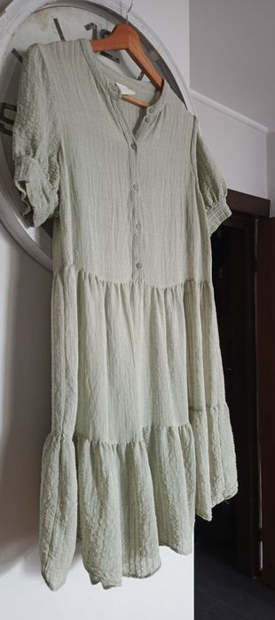 Sukienka chmurka, szałwiowa, na guziki na podszewce, Studio M