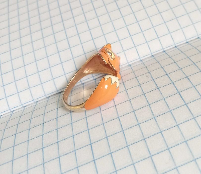 Кольцо перстень срібло 925 проба. Лисичка. Емаль. Розмір 19