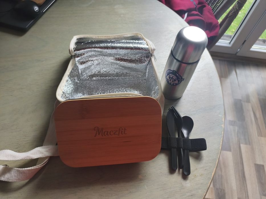 Lunch box Pudełko śniadaniowe maczfit+termos+torba+sztućce