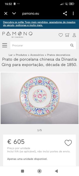 Prato Porcelana da China Séc XIX 22,3 cm