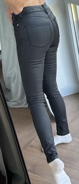 Spodnie rurki wysoki stan woskowane skinny slim