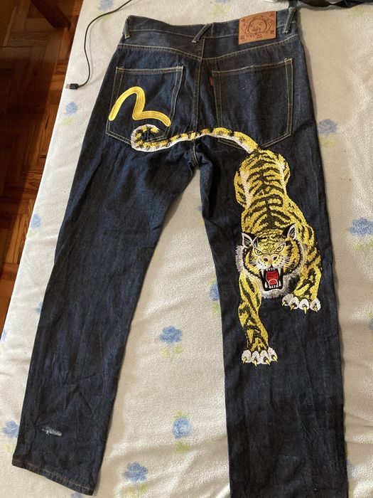 Calça Evisu Bootleg Tiger Embroidered Demin