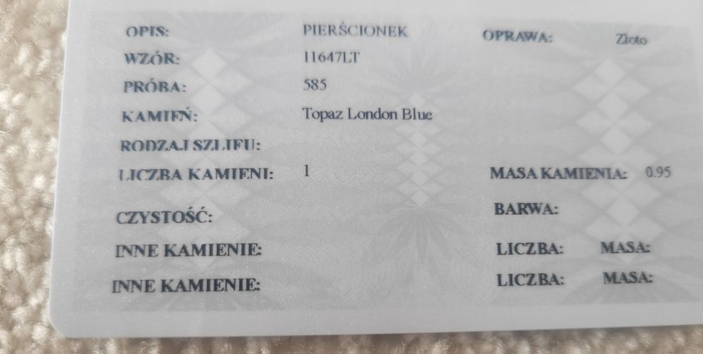 Pierścionek yes złoty kolekcja wiktoriańska  topaz london blue