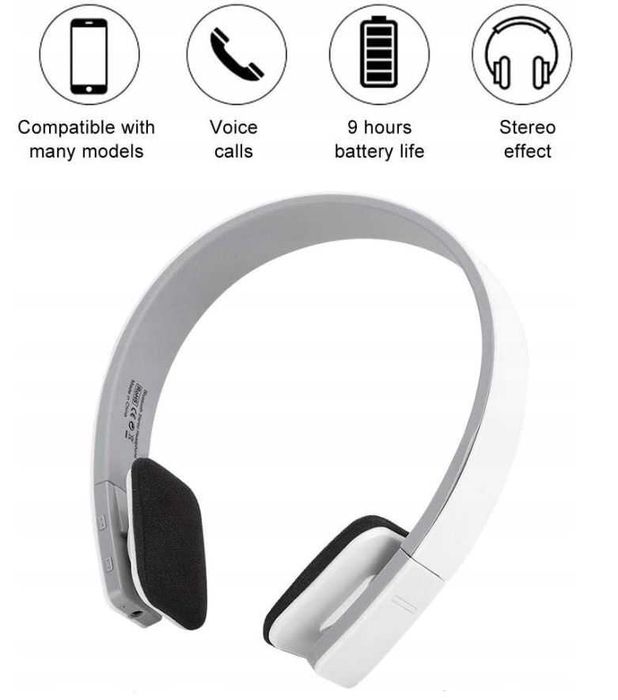 Słuchawki AEC bezprzewodowe Bluetooth lekkie i stylowe - białe