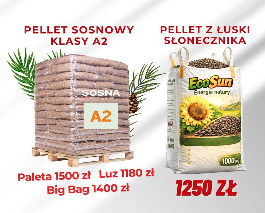 Pellet Drzewny Sosnowy Klasy A2 - Big Bag / Luzem / Worki / Pellet z Łuski Słonecznika / Big Bag / Tani Opał