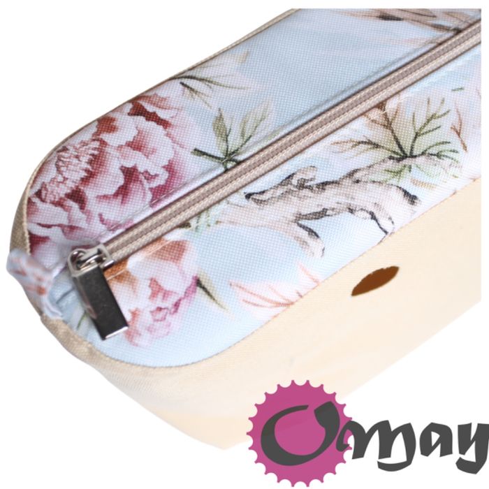 Bezowy organizer do OBAG MINI kwiaty błękit kwiaty 2 kieszenie OMAY