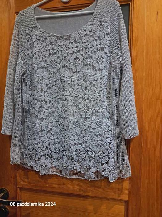 cienki sweterek, bluzka 44 koronka ażur