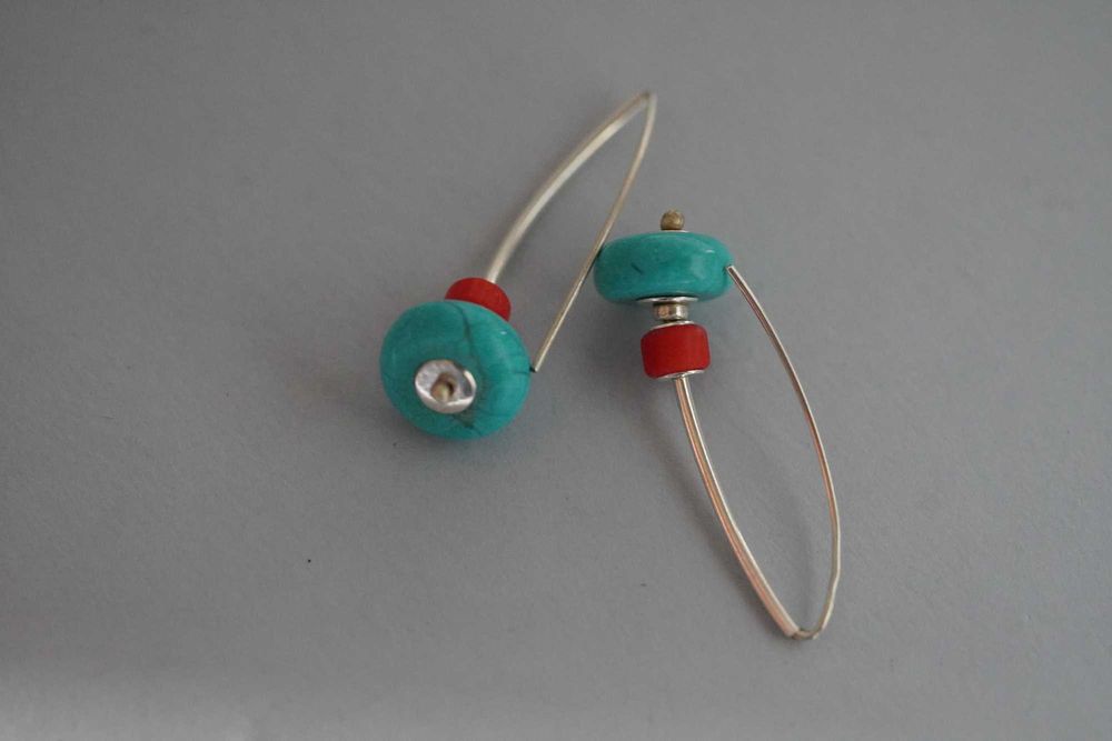 Kolczyki z koralem i turkusem – ze srebra 925