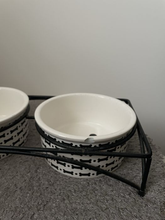 Komplet misek stojak ceramiczne miski dla psa kota 15cm 0,6l podwójna