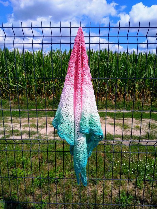 Piękna Ażurowa CHUSTA XXL Szal Ombre_Rękodzieło, Handmade