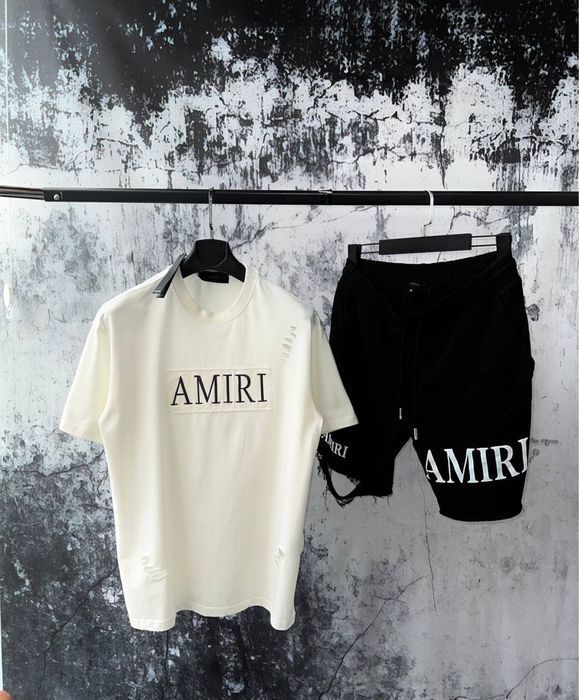 AMIRI футболка шорты комплект летний костюм спортивный черный белый