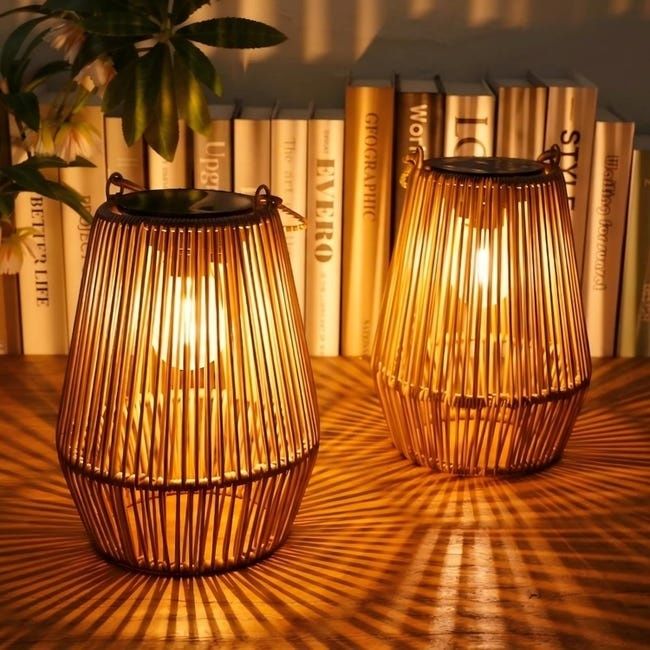 Zewnętrzne lampy solarne do ogrodu z rattanu i bambusa w stylu retro