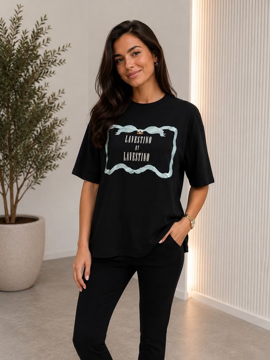 T-shirt damski czarny BLUE FRAME rozmiar uniwersalny Lavestino