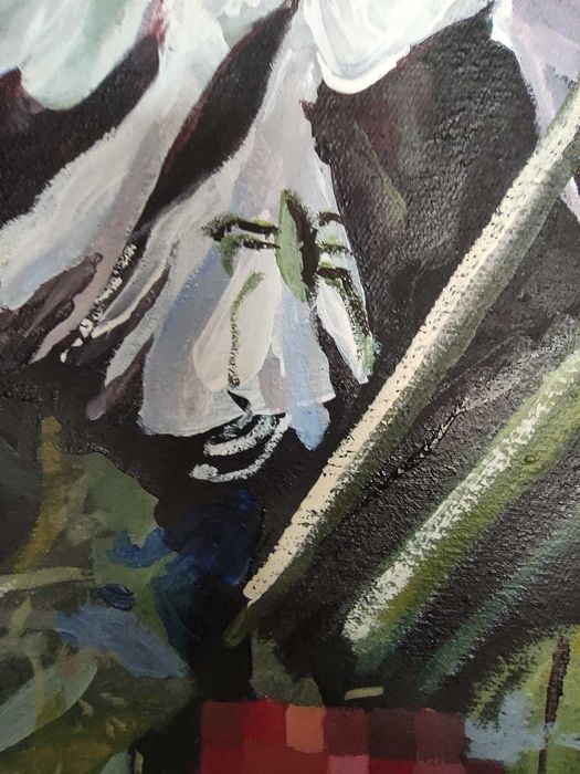 obraz 70x100 duży, bukiet, kwiaty, owady,piksele