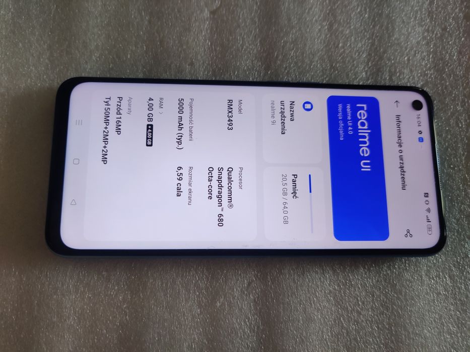 Realme 9i  Android 13.0 W  bardzo ładnym stanie.