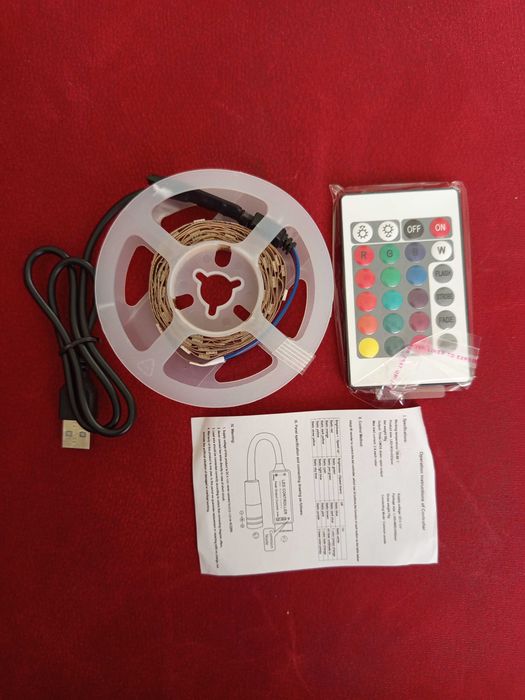 Світлодіодна LED стрічка 5V 2 метри з пультом ДУ USB лампа світильник від Power Bank Мультиколор