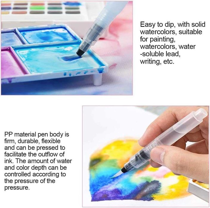 Caneta Pincel com tanque de Agua para aquarelas Escova 3 Pintura Arte