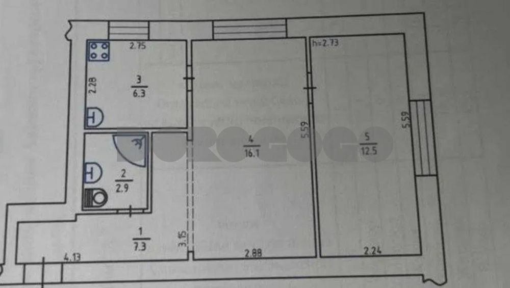 Продаж 2к квартири 45.10м Поверх 1й Цегла Держ.програма