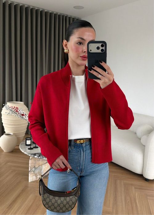 Червоний кардиган светр на блискавці, джемпер на двостронній блискавці