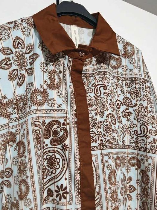 Koszula brązowa czekoladowa błękitna niebieska patchwork wzory xl xxl