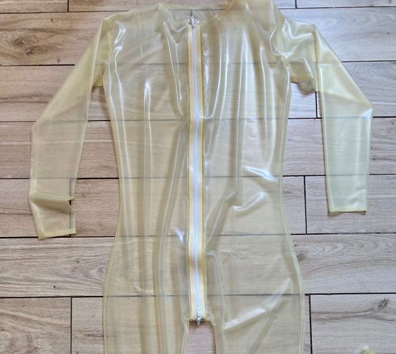 902/ ODRĘKI XL transparentny przezroczysty kombinezon latex CHLOROWANY