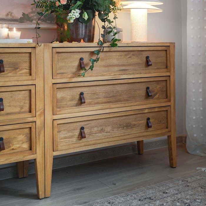 Stylowa drewniana komoda w stylu retro, 3 szuflady, naturalne drewno