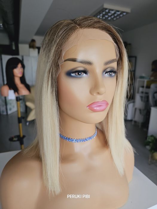 Peruka z włosów naturalnych jasny blond odrost Kasia lace front