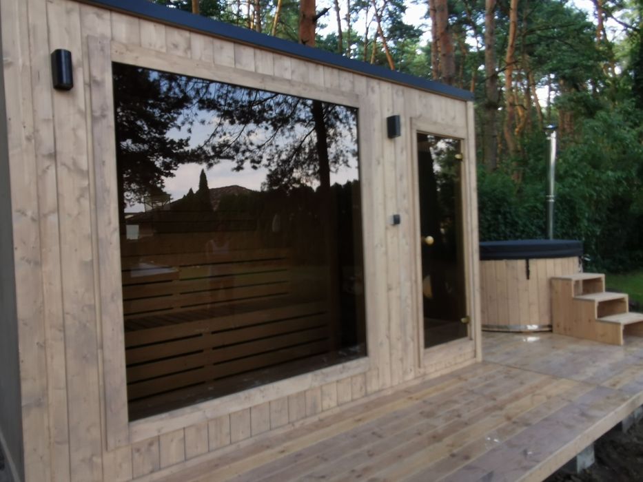 Sauna Ogrodowa Ocieplona zewnętrzna 4,5x2m Prysznic Piec Delux