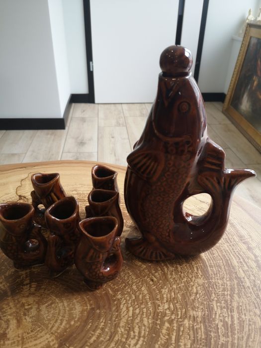 Karafki ceramiczne w kształcie rybek PRL