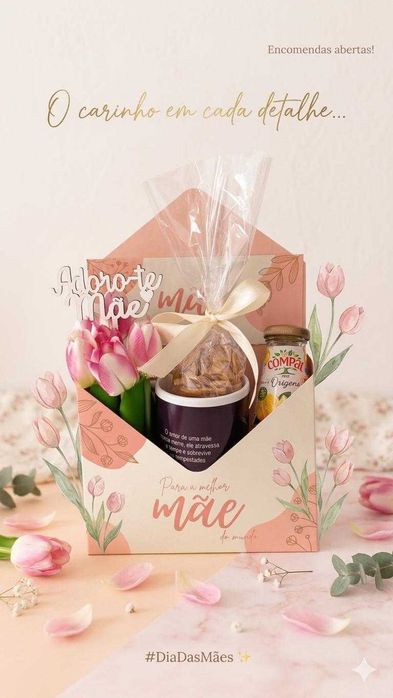 Cesta presente dia da mãe com flores e caneca personalizada disponível imediatamente