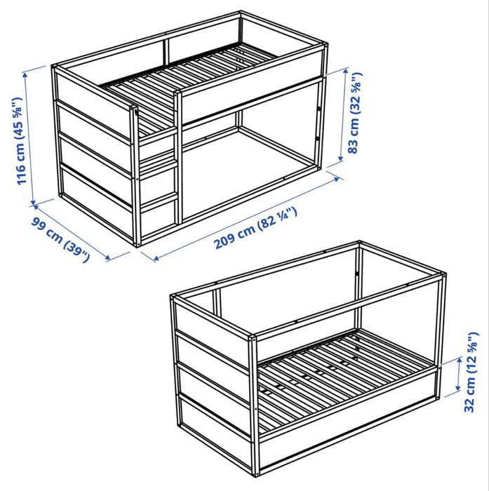 Łóżko dziecięce piętrowe IKEA KURA dwustronne + materac + tasma led