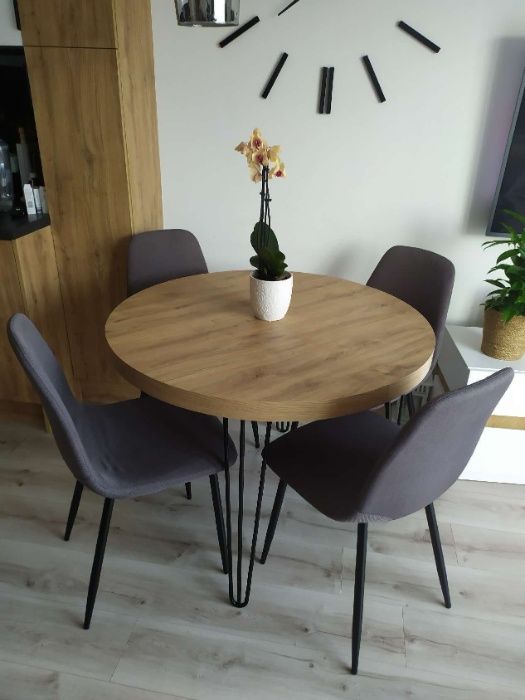 Stół okrągły, rozkładany, loft, industrial