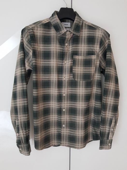Nowa męska koszula w kratkę S Cropp casual beżowo zielona