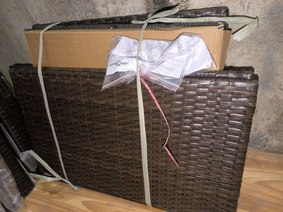Ratanowa brązowa sofa ogrodowa zestaw z regulowanym stołem,nowe