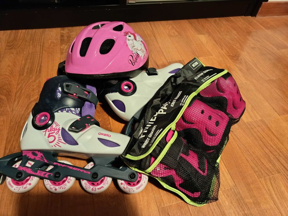 Patins de Criança Cinza-claro 32-34 + Proteções