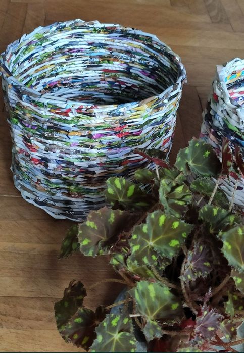 Papierowa wiklina, koszyk handmade, papierowa osłonka