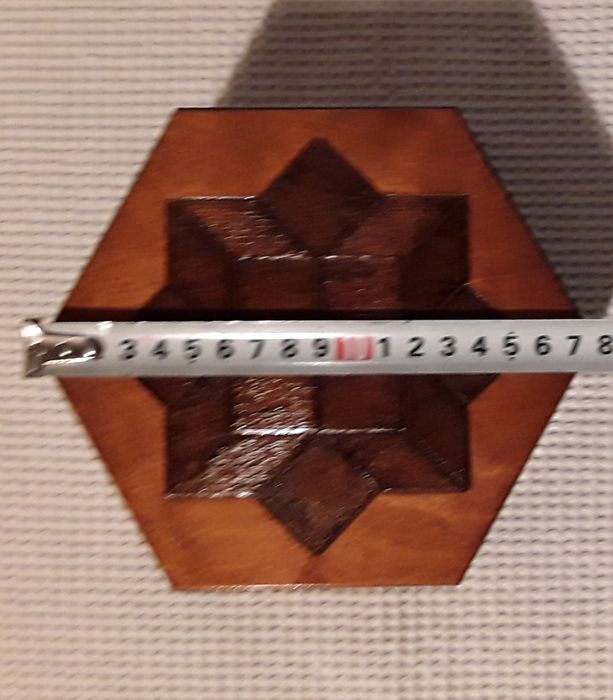 Conjunto 3 caixas de madeira vintage hexagonal em marchetaria