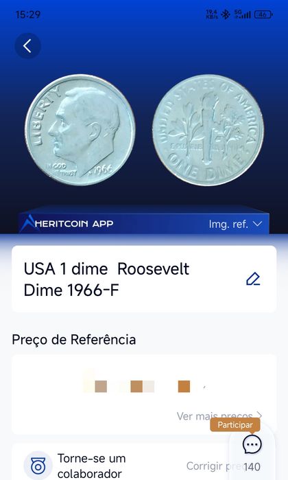 5 moedas dos Estados unidos da América