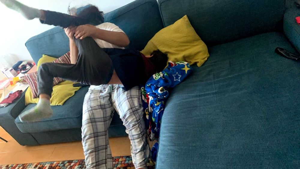 KIVIK Sofá 3 lugares c/chaise longue, Gunnared azul · Usado