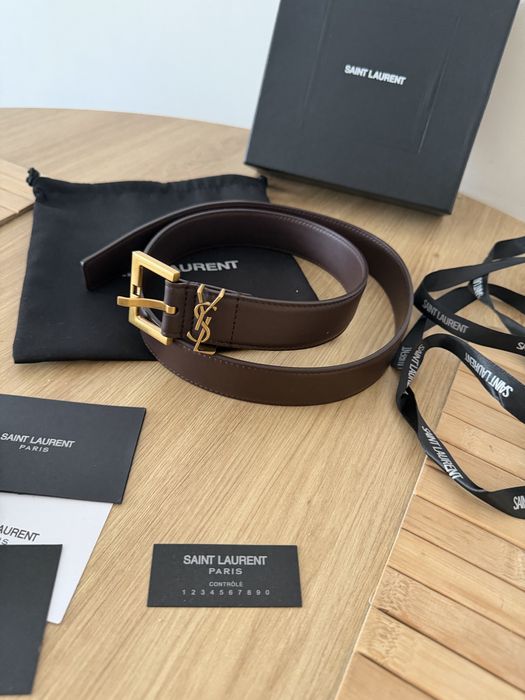 Pasek YVES Saint Laurent YSL Pasek do spodni Chocolate Czekoladowy
