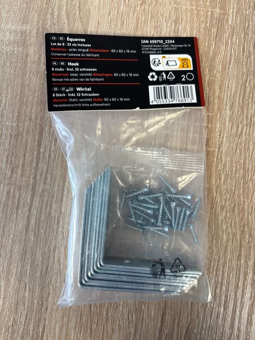 Łącznik kątownik montażowy 60x60x16 Parkside 8 szt.