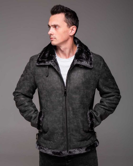 Дубленка мужская зимняя кожаная авиатор куртка на меху до -10°С Ra