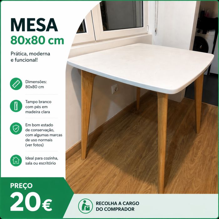 Mesa branca de refeiçao 80cm x 80 cm
