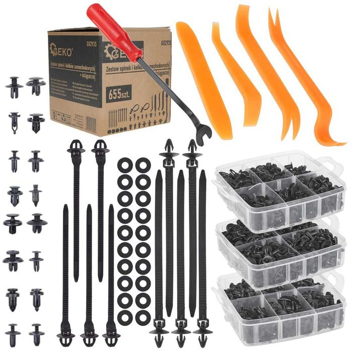 Набір автомобільних кліпс і шпильок, знімачі обшивки 655 шт Geko
