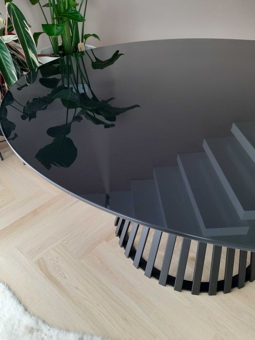 OKRĄGŁY Stół Szklany Loft Industrialny średnica 140 cm 8 osób Czarny