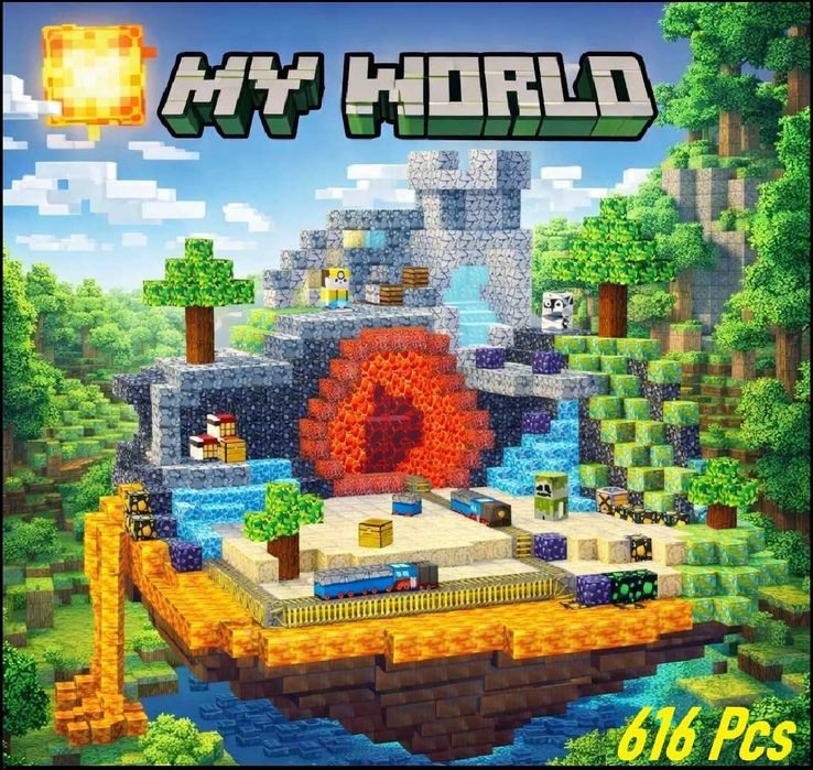 Klocki magnetyczne Minecraft Giga Zestaw Kopalnia 616 szt i 8 figurek!