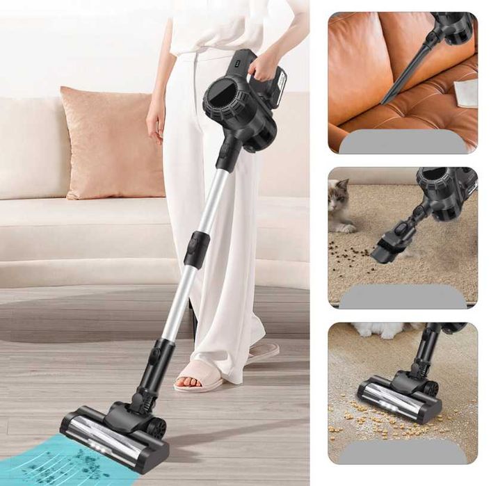 ODKURZACZ BEZPRZEWODOWY Lekki Ręczny Pionowy 6w1 + 3 Głowice (GRATIS)