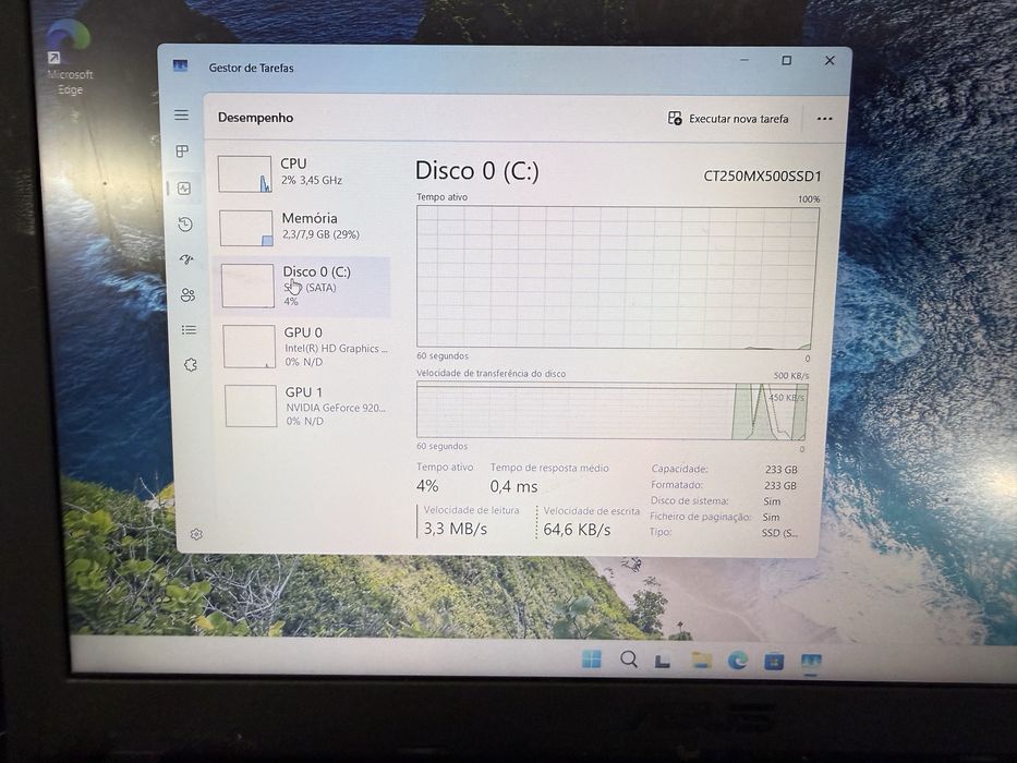 Portátil Asus A541U 15.6” i7 7th 8GB RAM 250GB SSD Nvidia 920MX 2GB bateria nova