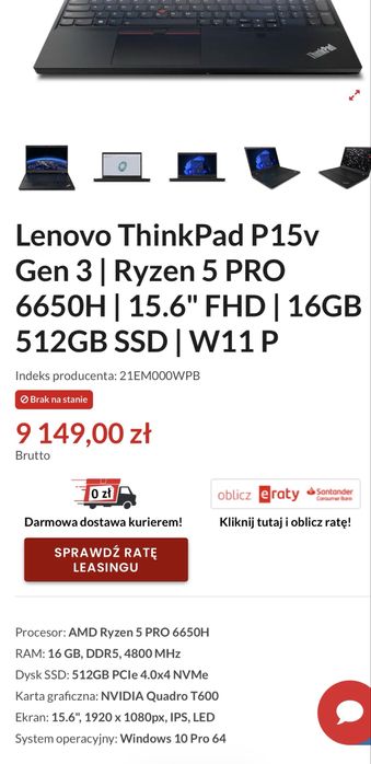 Laptop Lenovo ThinkPad P15v G3 Ryzen 5 PRO 6650H 32 512 T600 FHD IPS